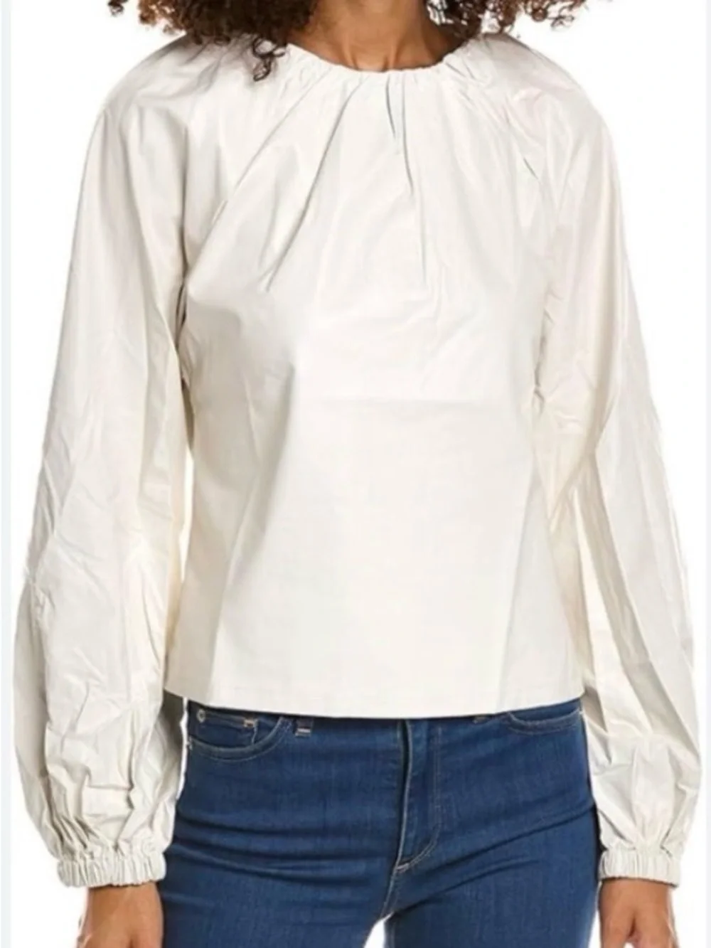 Vegan Leather Line & Dot Cream Long Sleeve Blouse Sz S NWT Anthropologie - Picture 1 of 8